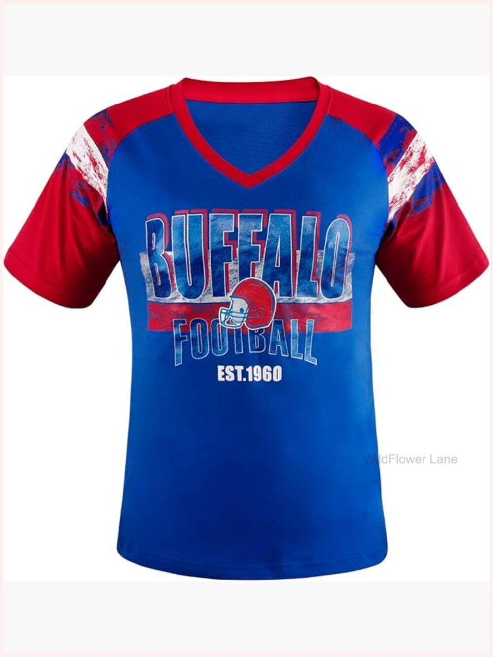 Women's Football Raglan Sleeve V-Neck T-Shirt Fan Gear Tee - Picture 1 of 7